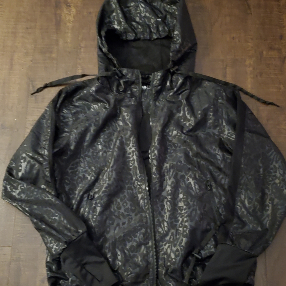 Zyia Womens Black Hooded Bomber Jacket Size Medium EUC